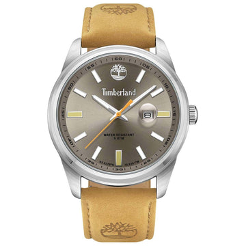 Αντρικό ρολόι Timberland Orford TDWGB0010803 με ταμπά δερμάτινο λουράκι και καφέ καντράν διαμέτρου 45mm με ημερομηνία.
